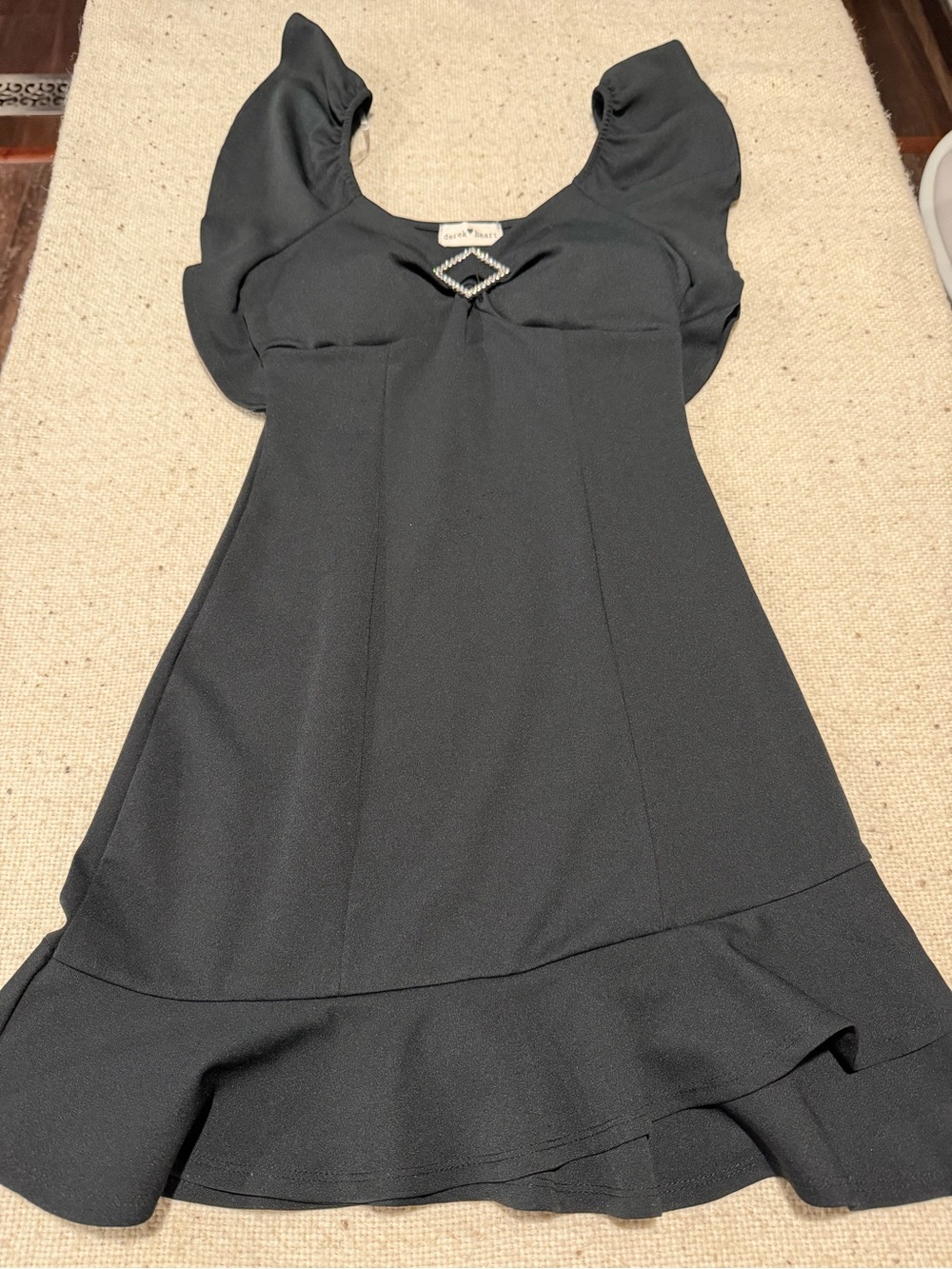 Derek Heart Black Puff Sleeve Mini Dress with Ruffle Hem